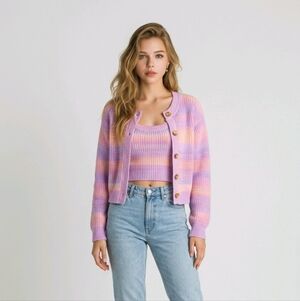 Women’s Pastel Striped Cardigan Set